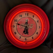 Coca-Cola Brand 15" Hanging Neon Wall Diner Clock Red Framing Coke w/Box