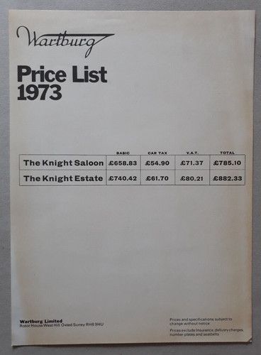 Wartburg knight price list - wartburg,