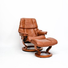 Ekornes Stressless Armchair Reno (M) with Stool Cognac Leather Relax TV Excellent!