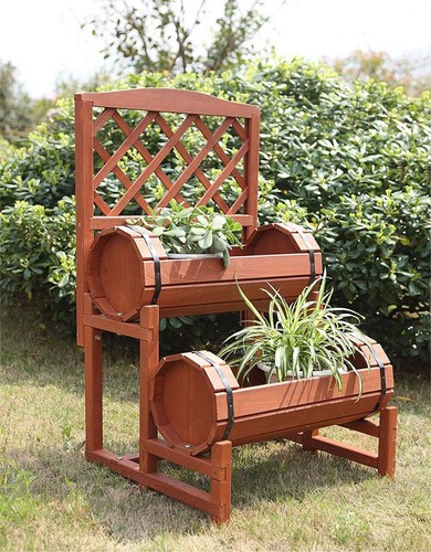 Wooden garden twin barrel - wooden,