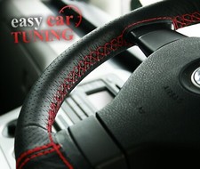 Fits Volkswagen VW T5 Black Perforated Genuine Leather Steering Wheel Cover Red