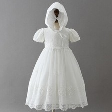 Newborn Girls Baptism Floral Embroidered Dress Outfit with Bonnet