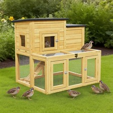 Large Outdoor Wooden Quail Cage Rabbit Hutch Chicken Coop with Run & Ramp，2 Tier