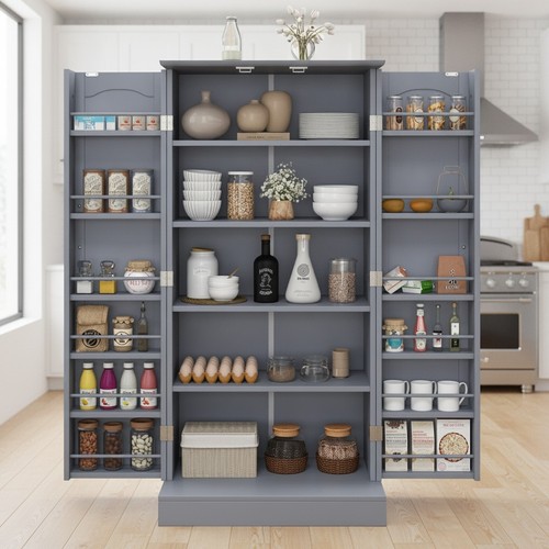 Grey kitchen pantry cabinet - kitchen,