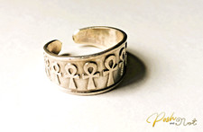Vintage Ankh Adjustable Ring Silver Egyptian Approx. Size U Open Band Design 5g