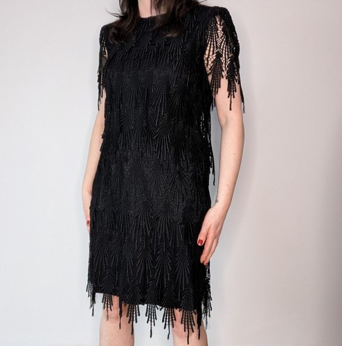 Vintage 80s 90s black fringe - black,