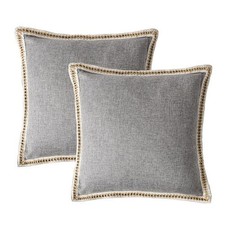 Set of 2 Throw Pillow Covers Vintage Linen Trimmed Cushion Covers, 20"x20"