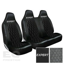 FOR PEUGEOT EXPERT - QUILTED DIAMOND LEATHER VAN SEAT COVERS - 2+1