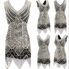 1920s Vintage V-Neck Flapper Dress Lady Great Gatsby Evening Party Cocktail Prom