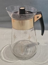 Vintage Pyrex Corning MCM Atomic Star Burst Gold Gilt 5 Cup Coffee Pot Carafe GC