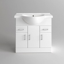 Basin Vanity Cabinet Bathroom Storage Furniture Sink Unit 850mm White Gloss