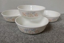 Set of 4 Soup / Cereal Milk Glass Bowls Vintage Pyrex Blue Iris 16cm Diameter