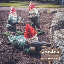 3Pcs Garden Gnomes Military Gnome Statues with Fake Gun Funny Army Gnomes 11cm