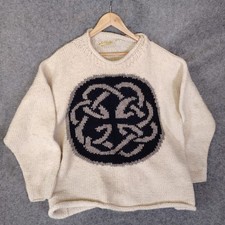 Pachamama Cream Celtic Knot Handmade Ecuador Hand Knit  100% Wool Jumper XL
