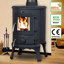 5KW Woodburning Stove Log Burner Cast Iron Fireplace Black Defra Eco Design
