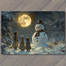 POSTCARD Snowman Bright Moonlit Night Winter Nostalgia Holiday Display Christmas