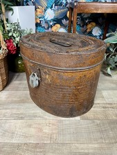 Antique Travelling Toleware Hat Tin Box Victorian Storage Oval Metal Vintage