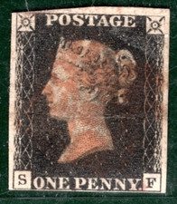 PENNY BLACK 1840 QV GB Stamp SG.2 1d Plate 6 (SF) Red MX AS41 Cat £375- REDB149