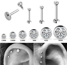 PAIR Prong Diamond Cut Silver Gold Ear Helix Tragus Lip Stud Cartilage Earrings