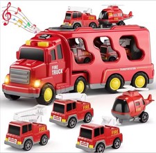 Fire Trucks Toys Transport Vehicle Carrier Truck Car Toy w/Light Sound Xmas Gift