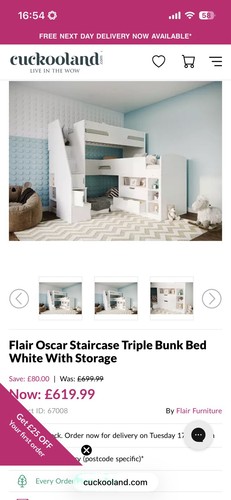 Triple bunk bed with - bunk,
