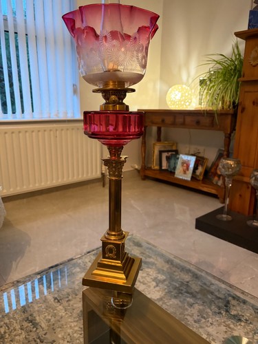 Ruby glass oil lamp with - ruby,