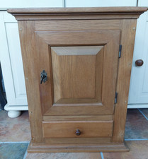 Vintage pine cabinet, bathroom wall cupboard, working lock & key, drawer