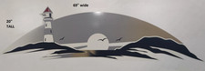 LIGHTHOUSE OCEAN SUNSET SCENE RV CAMPER TEARDROP TRAILER DECAL 69X20 MEDALLION