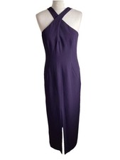 Vintage 90s After Six Ronald Joyce Purple Halterneck Evening Dress  UK 10/12