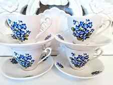 4x CUP with SAUCER Coffee Tea cups Blue Anemone flowers Vnt Christmas gift idea