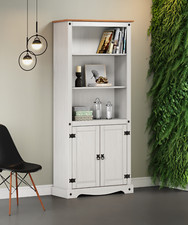 Corona Bookcase White Wax 2 Door Display Cabinet Solid Pine by Mercers Furniture