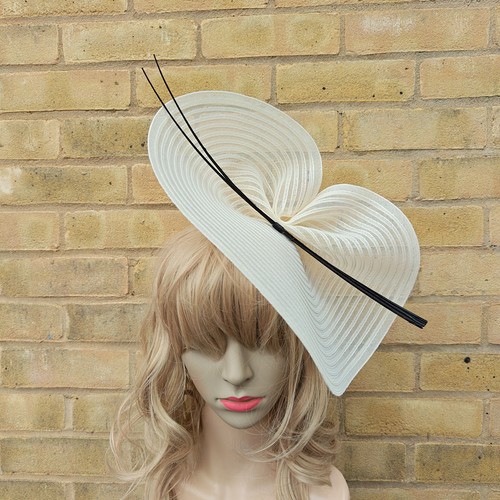 Ivory cream black fascinator - cream,