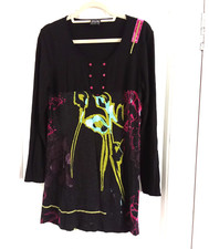 PAUSE CAFE Women's DRESS SIZE 42 UK 14 BLACK MULTICOLOURED NEVER WORN Arty