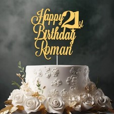 Personalised Cake Topper Custom Any Age Name Happy Birthday Party Mirror Acrylic