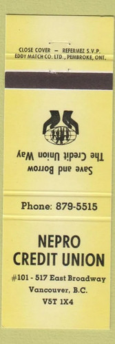 Matchbook cover nepro credit - matchbook,