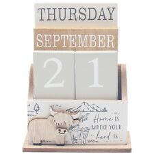 Highland Cow Perpetual Wooden Block Calendar Date Home Desk Office