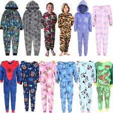Kids All In One Fleece Pyjamas Girls/Boys Childrens Jumpsuit 2-13 Years