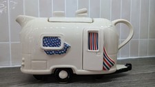Rare white Airstream Teapottery Novelty Teapot Camping never used Collectable x