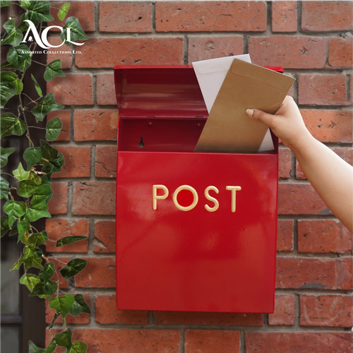 Post box red wall mounted - post,