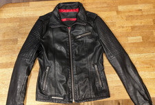 Superdry Angels Leather Jacket Womens Size large Black Full Zip Bomber Biker