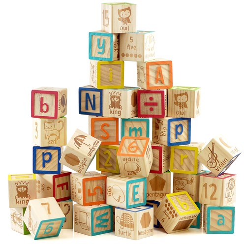 Wooden abc 123 block set - wooden,