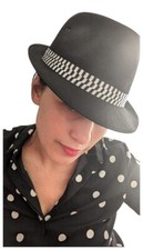 Ska Hat - Black Porkpie 2Tone Music Festival Oi! Rude Boy Trilby XL 60cm