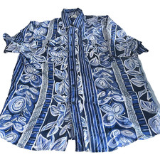 Vintage men Bogari blue floral hawaii short sleeve shirt in L/XL|L34 W22|SKU6453