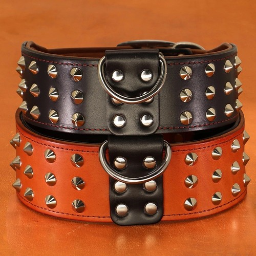 Genuine leather spiked dog - leather,
