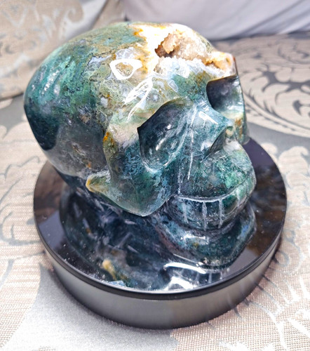 Moss agate crystal skull - agate,
