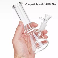 Thick 6'' Glass Bong Hookah Small Water Pipe Smoking Beaker Bubbler W/14mm Bowl