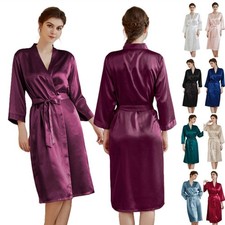 Womens Long Silk Satin Kimono Robe Wedding Bridesmaid Dressing Gown Sleepwear UK