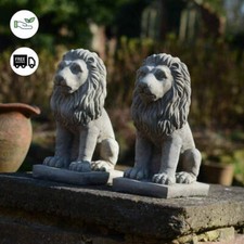 Pair Of Stone-cast Bavarian Lion Garden Ornaments Gate Post by DGS Statues UK