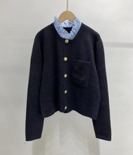 Sandro Black Short Jacket with Wooden Ear Edge Knitted Cardigan Jacket for Women