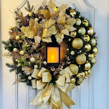 30cm Christmas Wreath Decor Artificial Bowknot Garland for Home Front Door Xmas